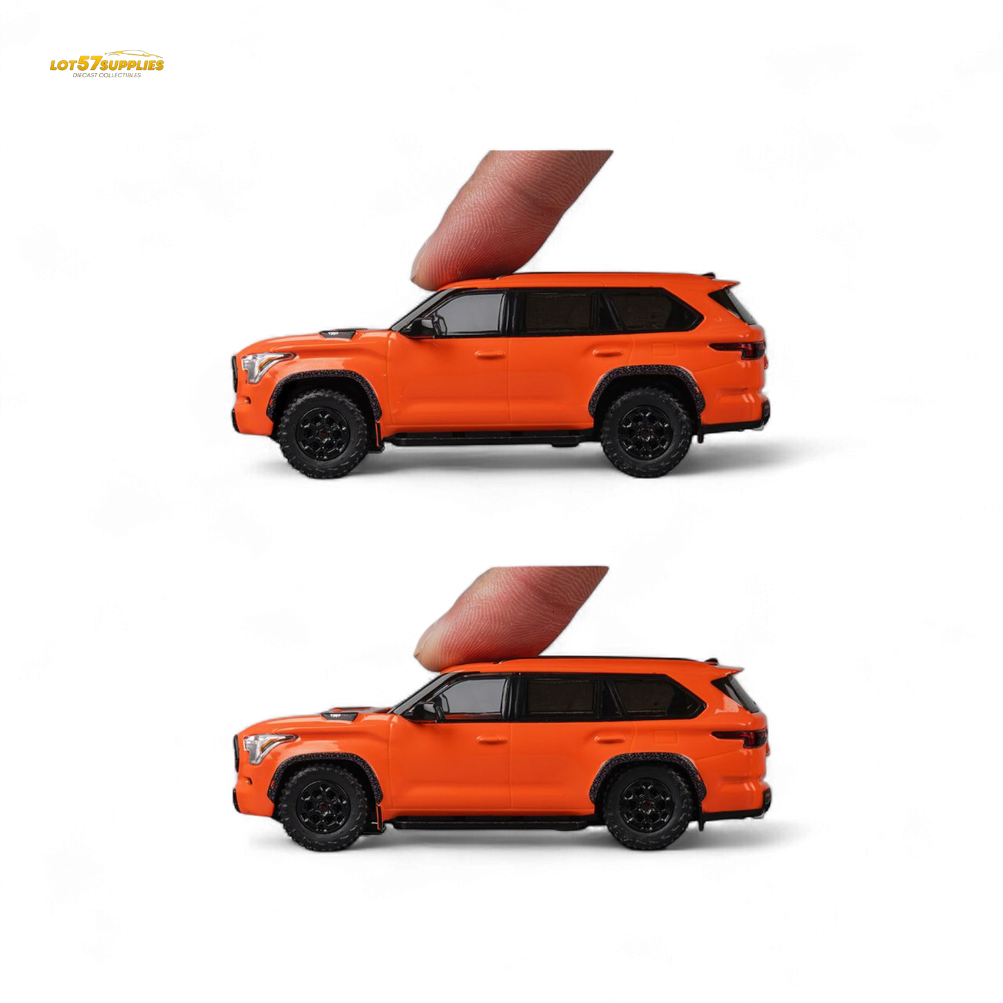 Orange Toyota Sequoia diecast model by CM Model, 1:64 scale, detailed miniature vehicle for collectors and display.