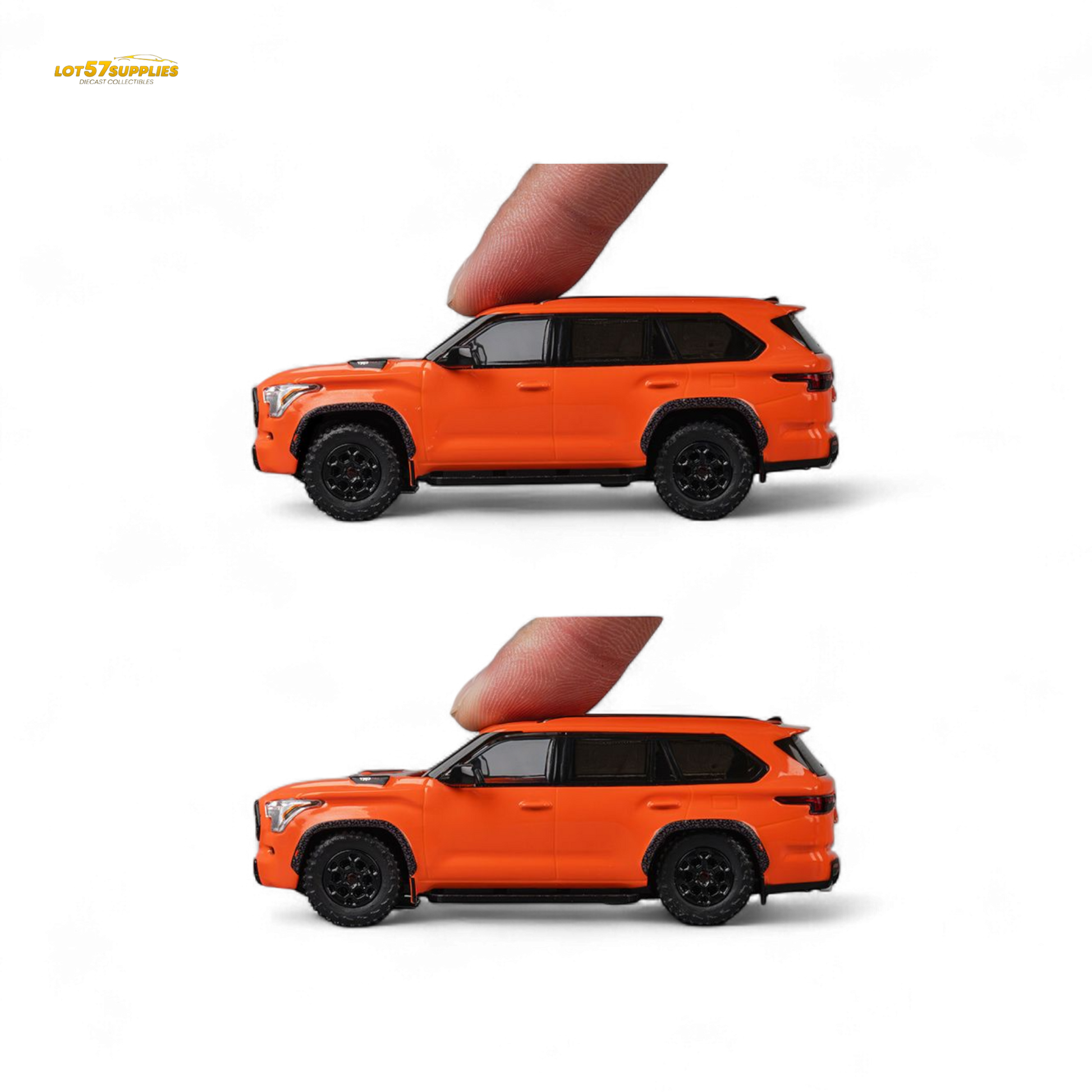 Orange Toyota Sequoia diecast model by CM Model, 1:64 scale, detailed miniature vehicle for collectors and display.