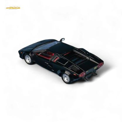 Metallic black Lamborghini Countach LP5000S diecast model in 1:64 scale by Lot57Supplies, detailed view of the miniature car.
