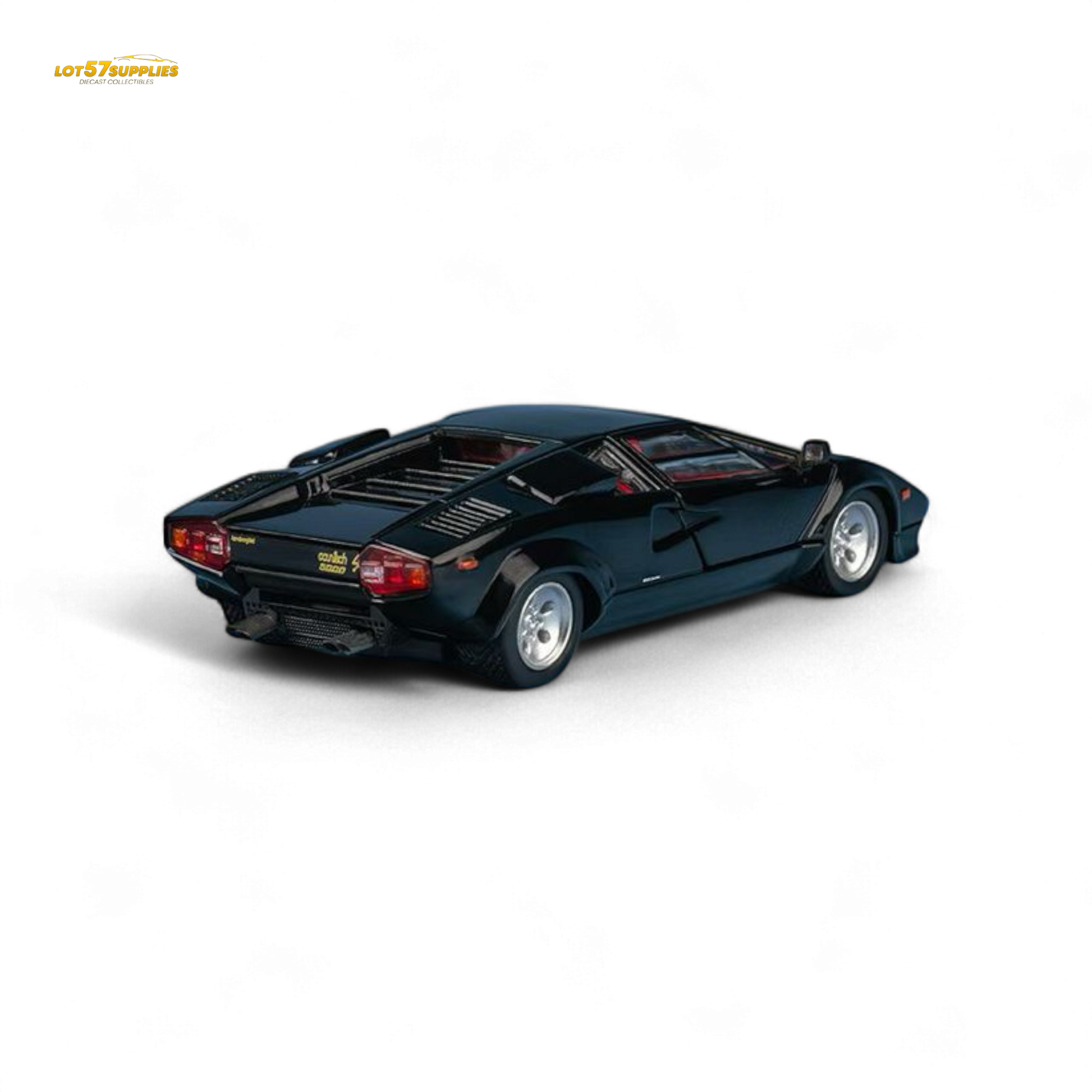 Black Lamborghini Countach LP5000S diecast model in 1:64 scale by Lot57Supplies Diecast Shop, showing detailed exterior features.