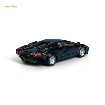 Black Lamborghini Countach LP5000S diecast model in 1:64 scale by Lot57Supplies Diecast Shop, showing detailed exterior features.