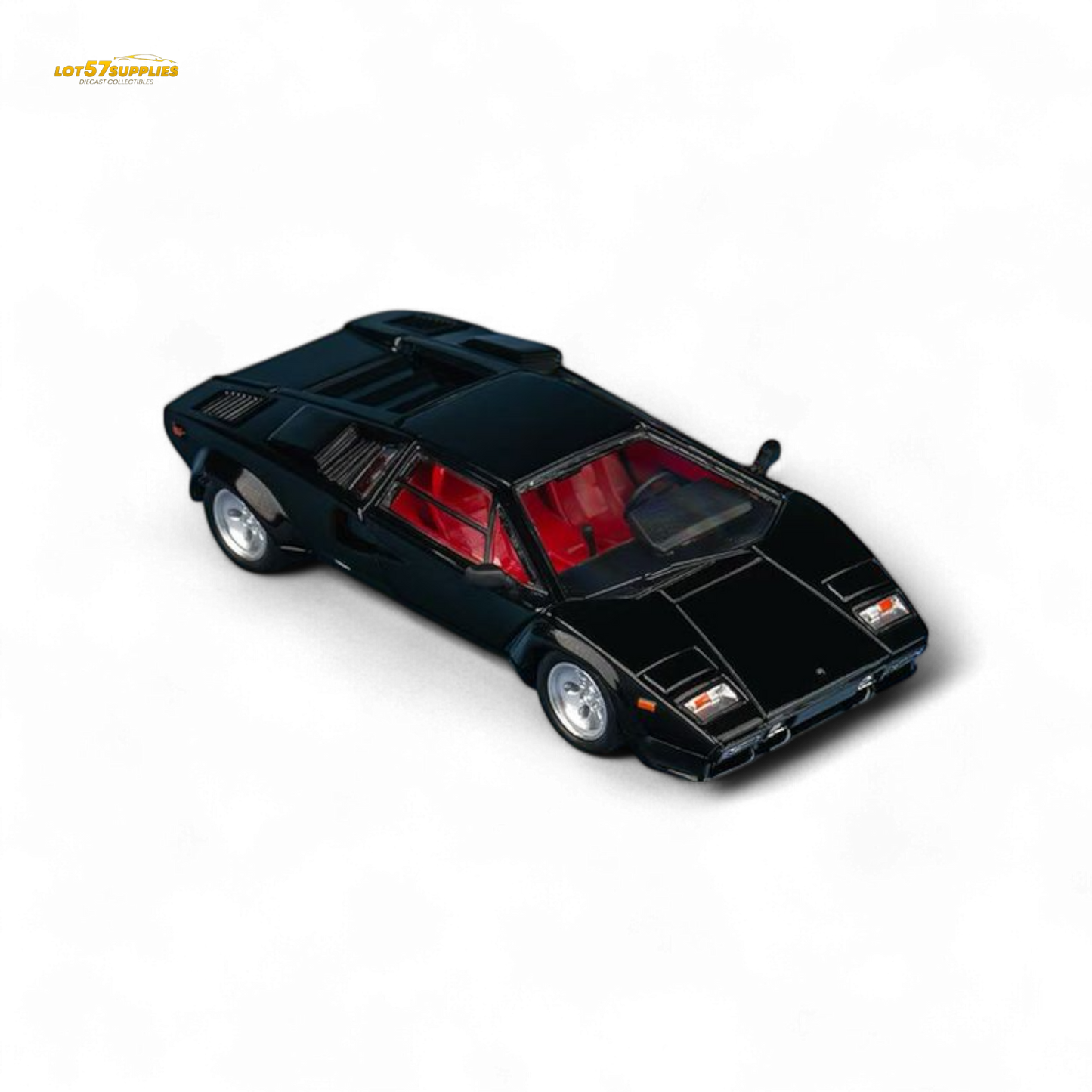 Metallic black Lamborghini Countach LP5000S diecast model car in 1:64 scale by Lot57Supplies Diecast Shop.
