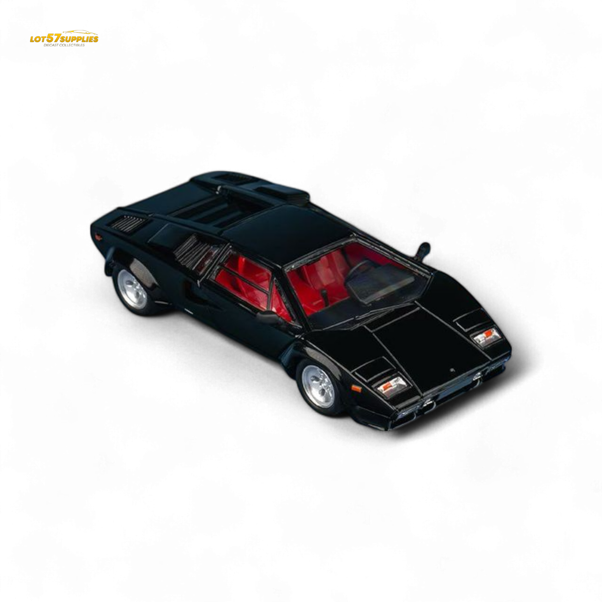 Metallic black Lamborghini Countach LP5000S diecast model car in 1:64 scale by Lot57Supplies Diecast Shop.