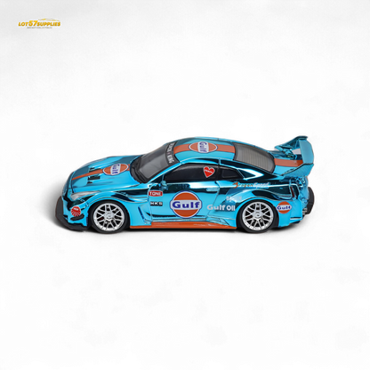 Chrome Gulf Nissan GT-R R35 diecast model in 1:64 scale, featuring detailed design from Lot57Supplies Diecast Shop.
