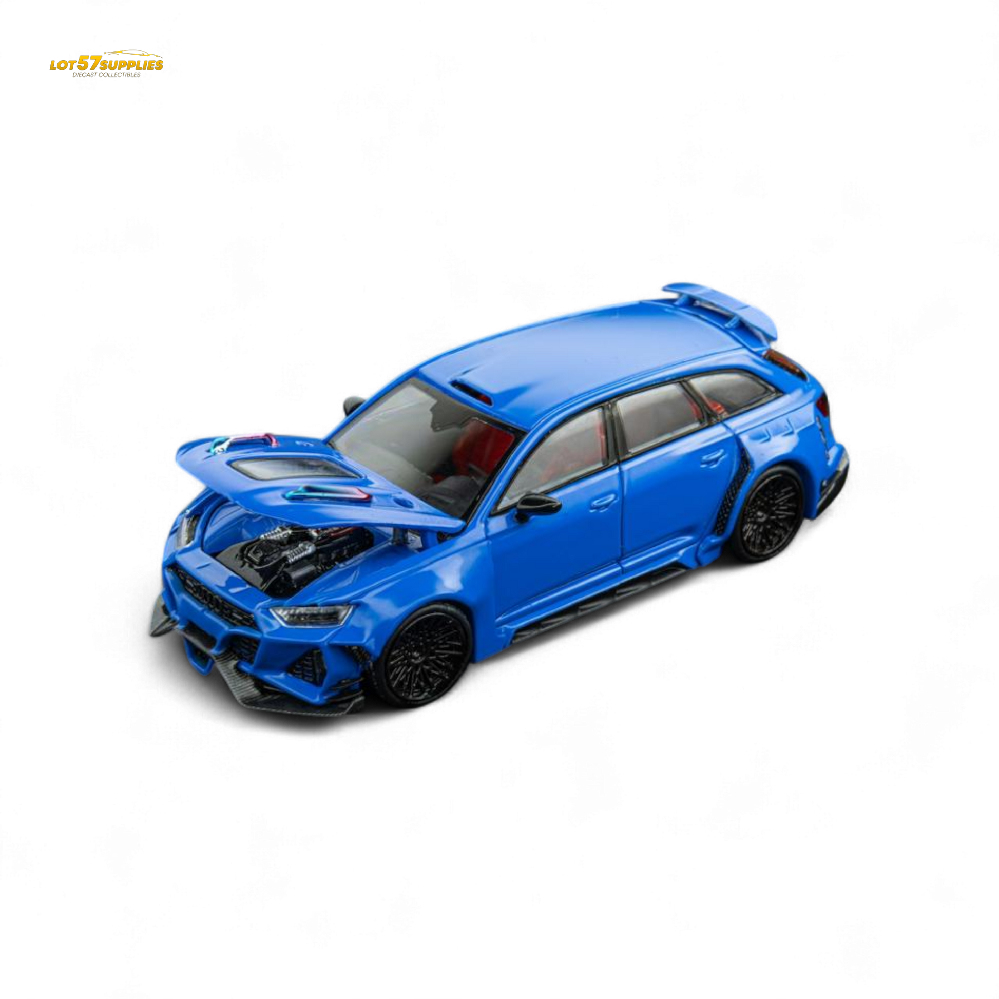 Blue 1:64 scale Audi RS6 Wagon diecast model by Lot57Supplies, detailed miniature car with realistic features.