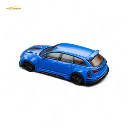 Blue 1:64 scale diecast Audi RS6 Wagon model by Lot57Supplies Diecast Shop, detailed miniature car, pre-order collectible.