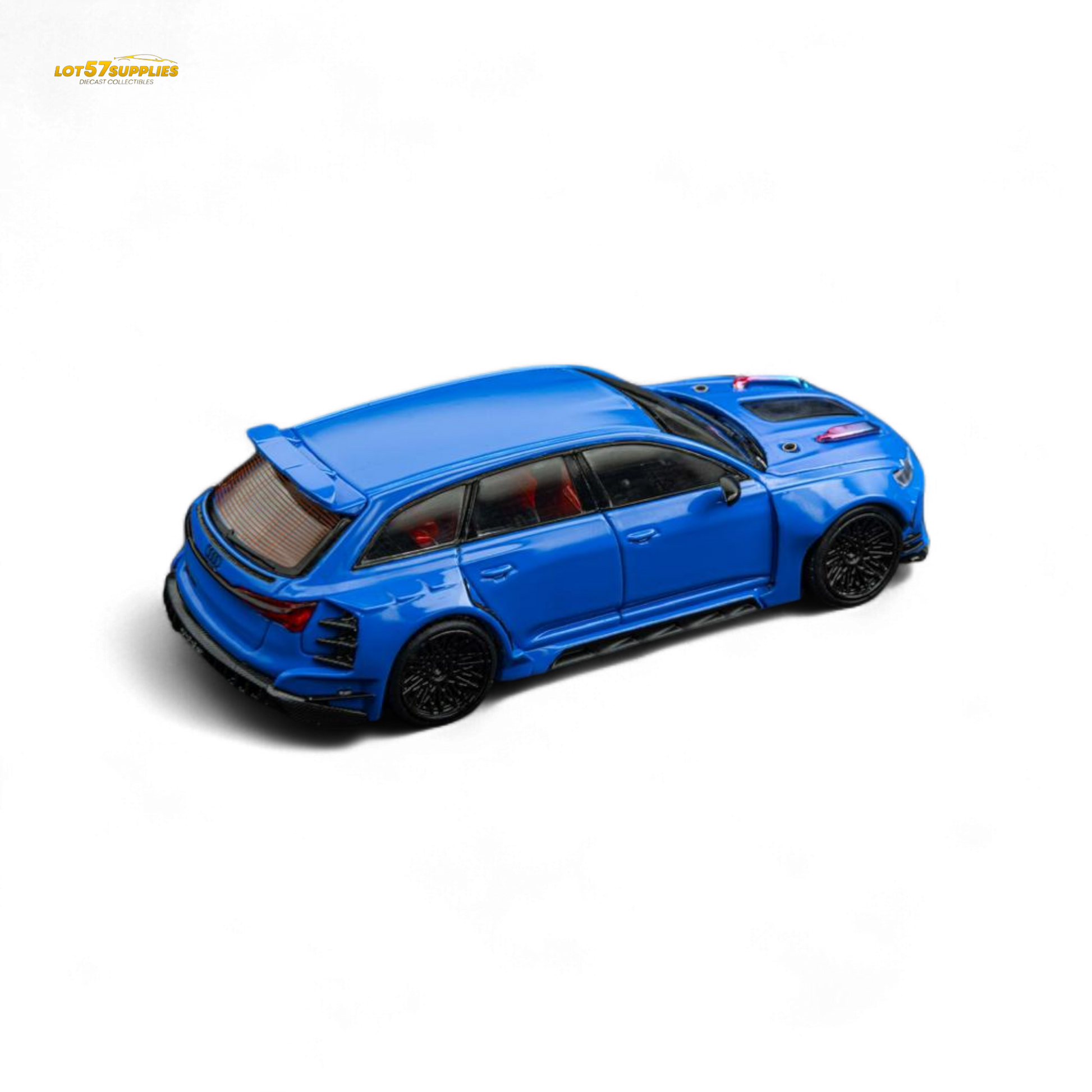 Blue Audi RS6 wagon diecast model in 1:64 scale from Lot57Supplies, detailed miniature car, pre-order available.