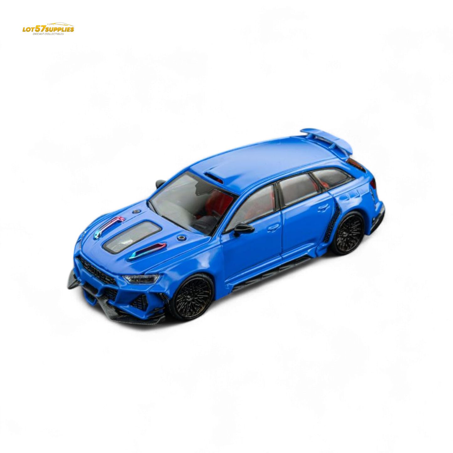 Blue Audi RS6 Wagon diecast model in 1:64 scale, detailed miniature vehicle from Lot57Supplies Diecast Shop, pre-order available.