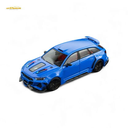 Blue Audi RS6 Wagon diecast model in 1:64 scale, detailed miniature vehicle from Lot57Supplies Diecast Shop, pre-order available.