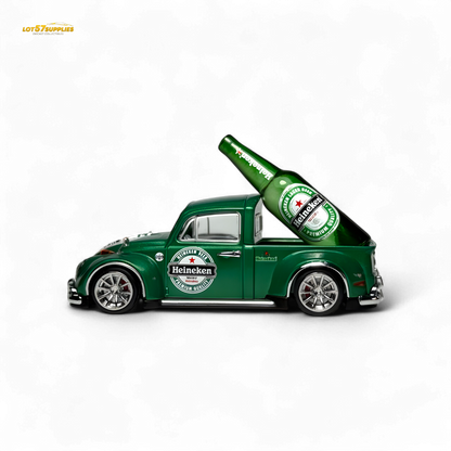 Diecast Liberty 64 VW Beetle Pickup model in Heineken livery, detailed miniature vehicle by Lot57Supplies Diecast Shop.