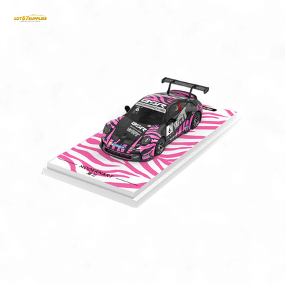 Detailed image of the ModernArt & WRT Porsche 911 GT3 Carrera Cup container set in 1:64 scale, featuring diecast Porsche models.