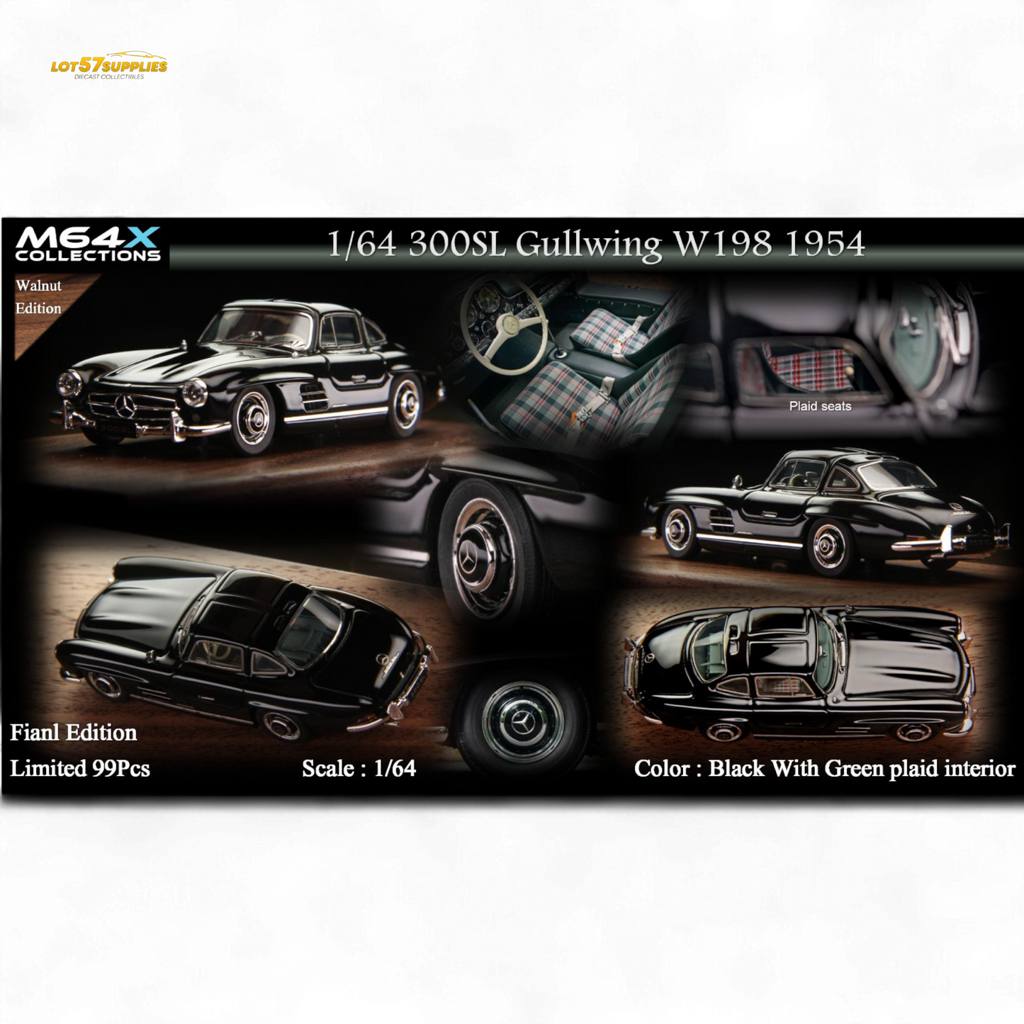 Black Mercedes-Benz 300SL W198 1954 Final Edition diecast model by Lot57Supplies, detailed 1:64 scale collectible car.