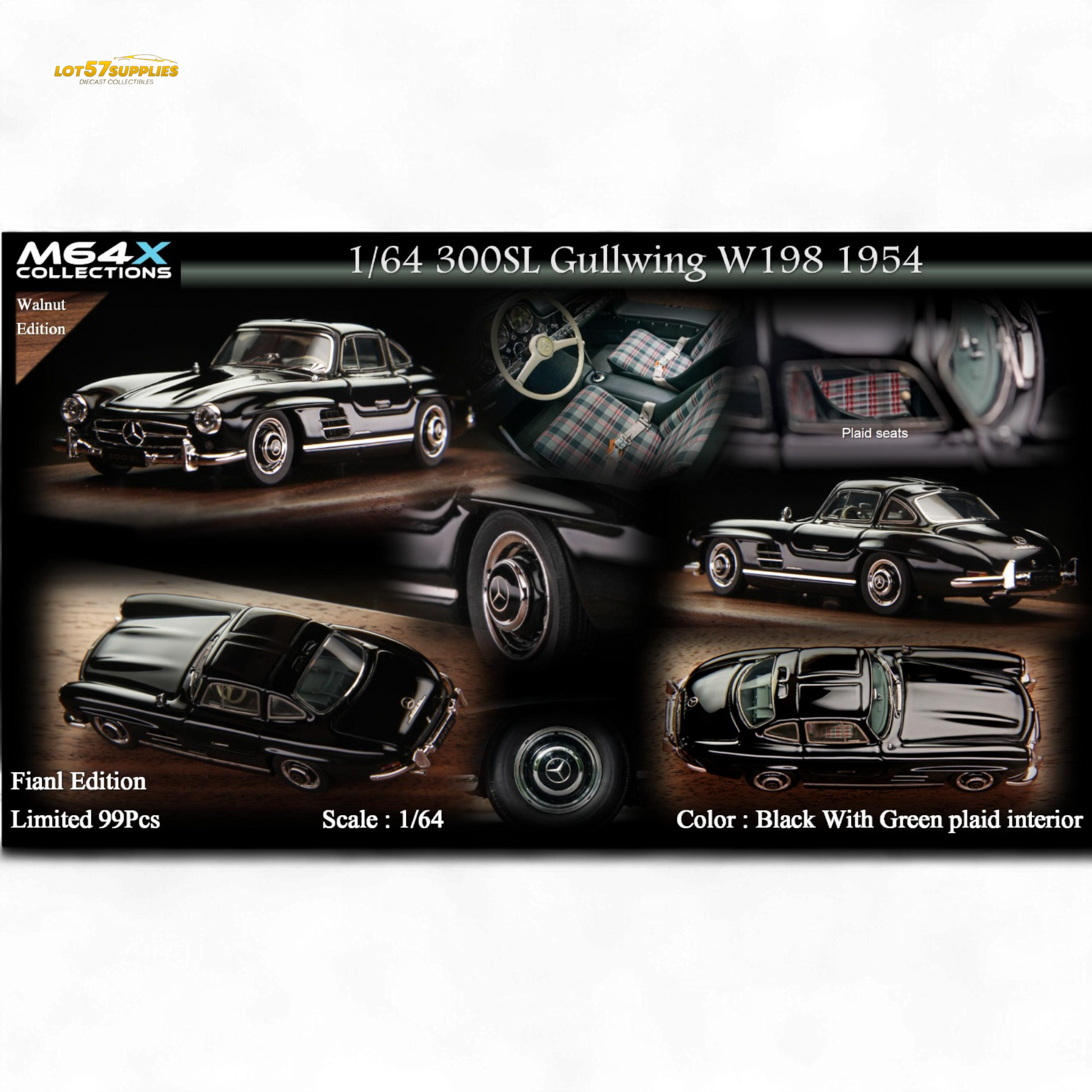 Black Mercedes-Benz 300SL W198 1954 Final Edition diecast model by Lot57Supplies, detailed 1:64 scale collectible car.