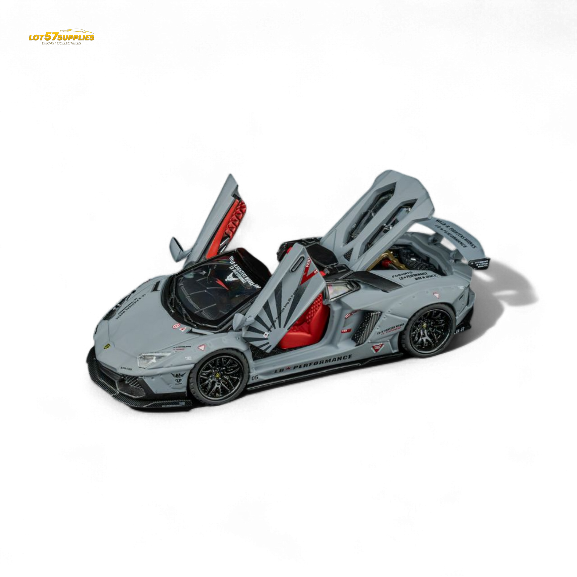 Diecast Lamborghini LP720-4 Roadster wide-body model in 1:64 scale by Lot57Supplies, detailed miniature car with vibrant colors.