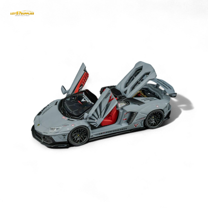 Diecast Lamborghini LP720-4 Roadster wide-body model in 1:64 scale by Lot57Supplies, detailed miniature car with vibrant colors.