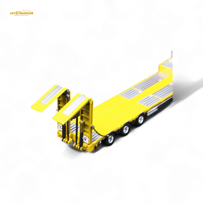 Yellow Mercedes-Benz Benz Flatbed Transport Vehicle diecast model in 1:64 scale, featuring detailed truck design and realistic features.