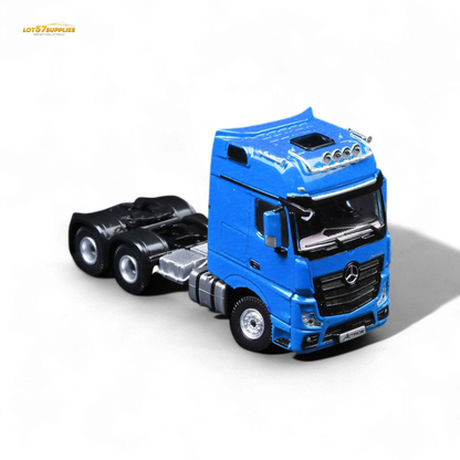 Blue Mercedes-Benz Benz Flatbed Transport Vehicle diecast model in 1:64 scale, detailed and realistic, from Lot57Supplies Diecast Shop.