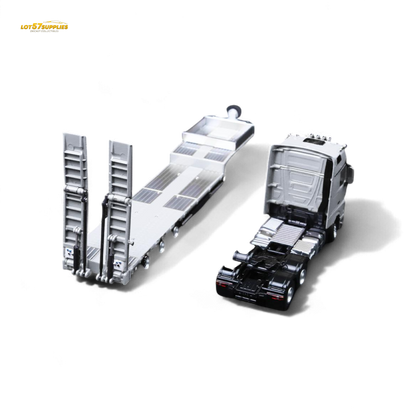 White Mercedes-Benz BENZ flatbed transport vehicle diecast model in 1:64 scale, detailed replica from Lot57Supplies Diecast Shop