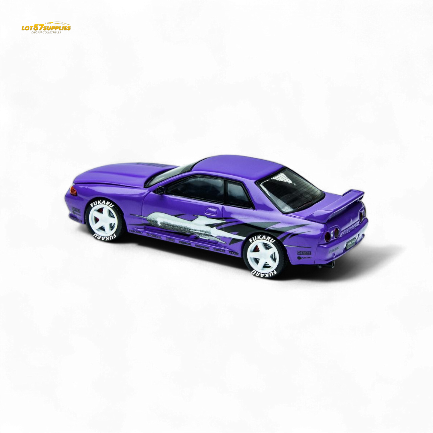 Purple Nissan Skyline GT-R R32 diecast model from TimeMicro Skyline GT-R R32 Los Santos Drift collection, 1:64 scale.