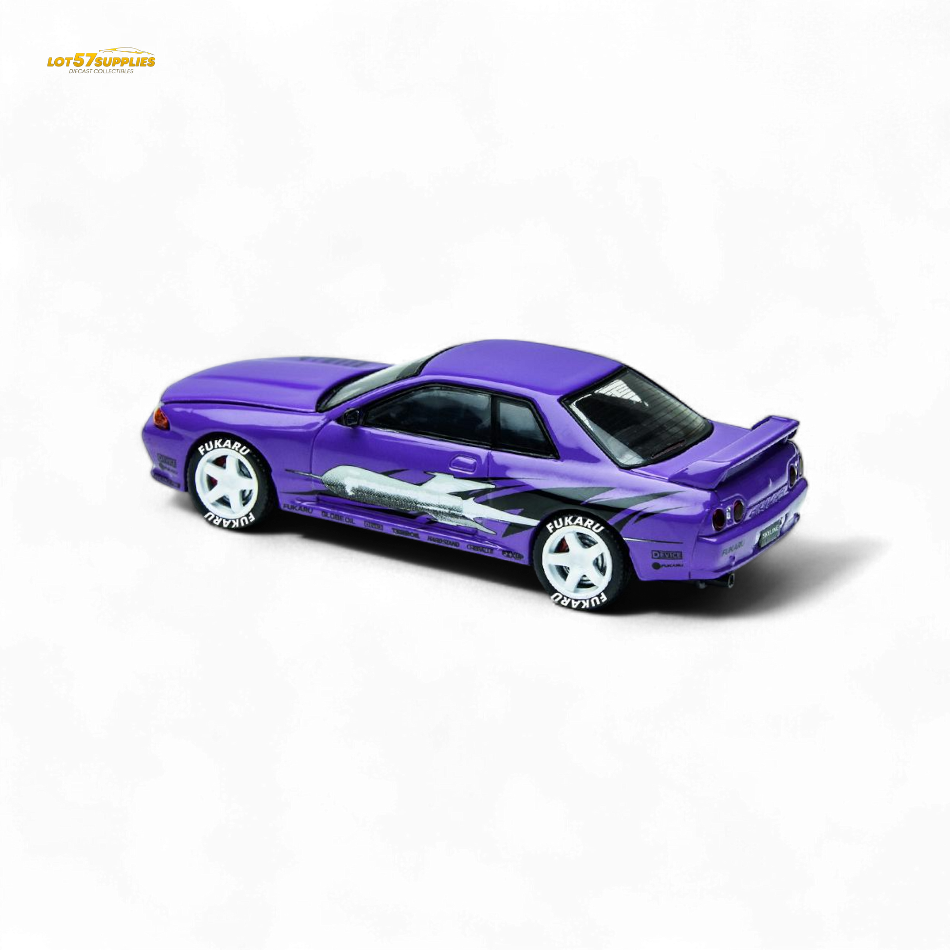 Purple Nissan Skyline GT-R R32 diecast model from TimeMicro Skyline GT-R R32 Los Santos Drift collection, 1:64 scale.
