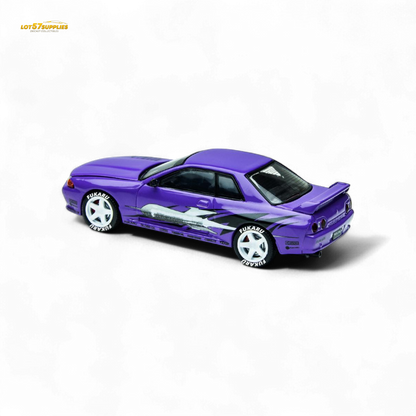 Purple Nissan Skyline GT-R R32 diecast model from TimeMicro Skyline GT-R R32 Los Santos Drift collection, 1:64 scale.