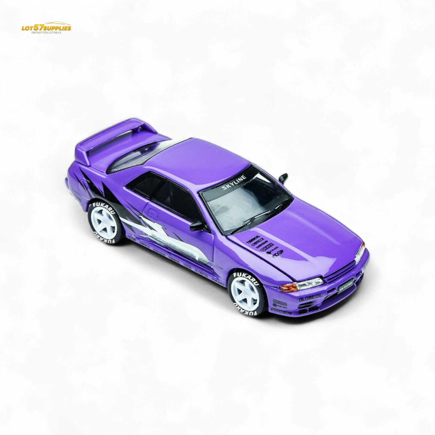 Purple Nissan Skyline GT-R R32 diecast model by Lot57Supplies, detailed 1:64 scale car from Los Santos Drift scene.