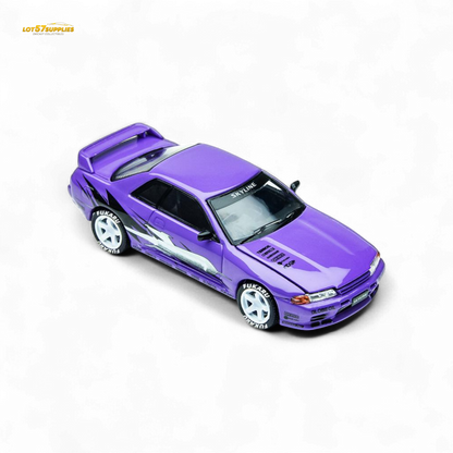 Purple Nissan Skyline GT-R R32 diecast model by Lot57Supplies, detailed 1:64 scale car from Los Santos Drift scene.