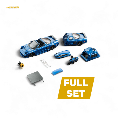 Honda Findclassically NSX TRA diecast model in transparent blue, 1:64 scale, showcasing detailed full set features.