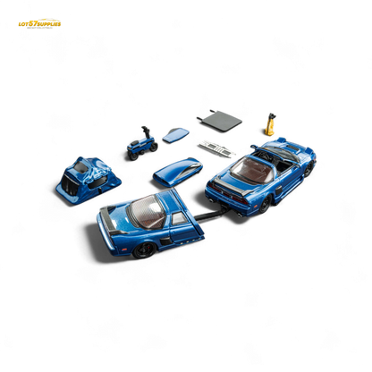 Blue Honda NSX TRA 1:64 diecast model by Lot57Supplies, showing the transparent blue full set with detailed exterior features.