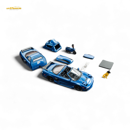 Honda Findclassically NSX TRA diecast model in transparent blue, 1:64 scale, showcasing detailed full set features.