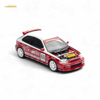 White and red Honda Civic EK9 diecast car model in 1:64 scale by Lot57Supplies Diecast Shop