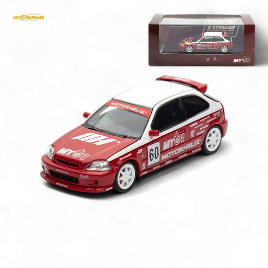 Motorhelix Honda Civic EK9 White Red 1:64 - Evergreen Kings