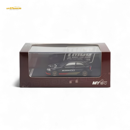 Black Honda Civic EK9 Mugen diecast model car, 1:64 scale, detailed miniature from Motorhelix for collectors