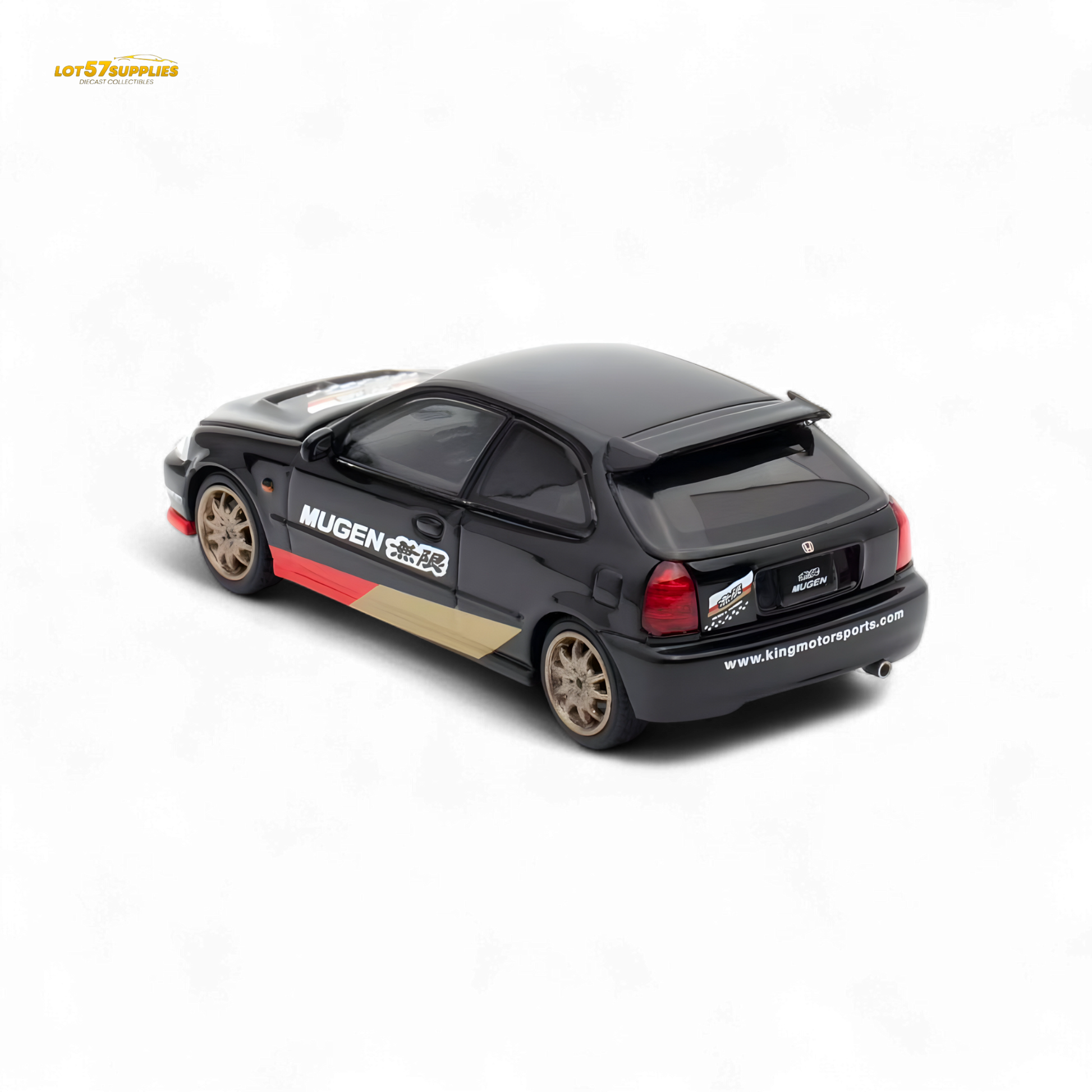 Black Mugen Honda Civic EK9 diecast model by Motorhelix, 1:64 scale, detailed miniature car for collectors.