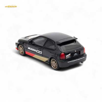 Black Mugen Honda Civic EK9 diecast model by Motorhelix, 1:64 scale, detailed miniature car for collectors.