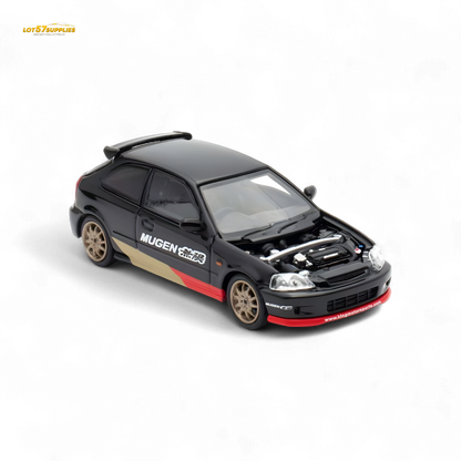 Black Honda Civic EK9 Mugen diecast model car, 1:64 scale by Lot57Supplies Diecast Shop, detailed miniature vehicle.