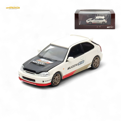 White Honda Civic EK9 Mugen 1:64 diecast model by Lot57Supplies, detailed scale replica of the Honda car.