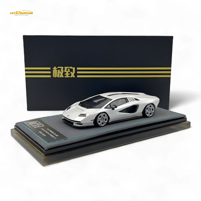 White Lamborghini Countach LPI800-4 diecast model by Lot57Supplies, detailed 1:64 scale collectible car.
