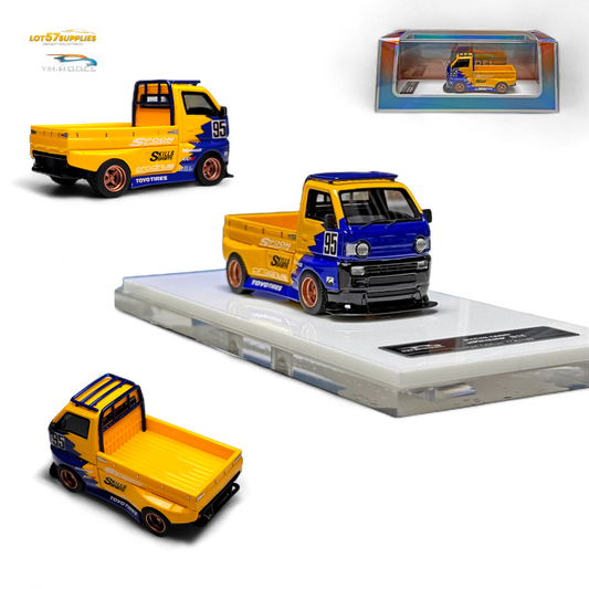 Detailed image of a 1:64 scale Suzuki Carry D12 Widebody diecast model by Lot57Supplies Diecast Shop, showing exterior details.