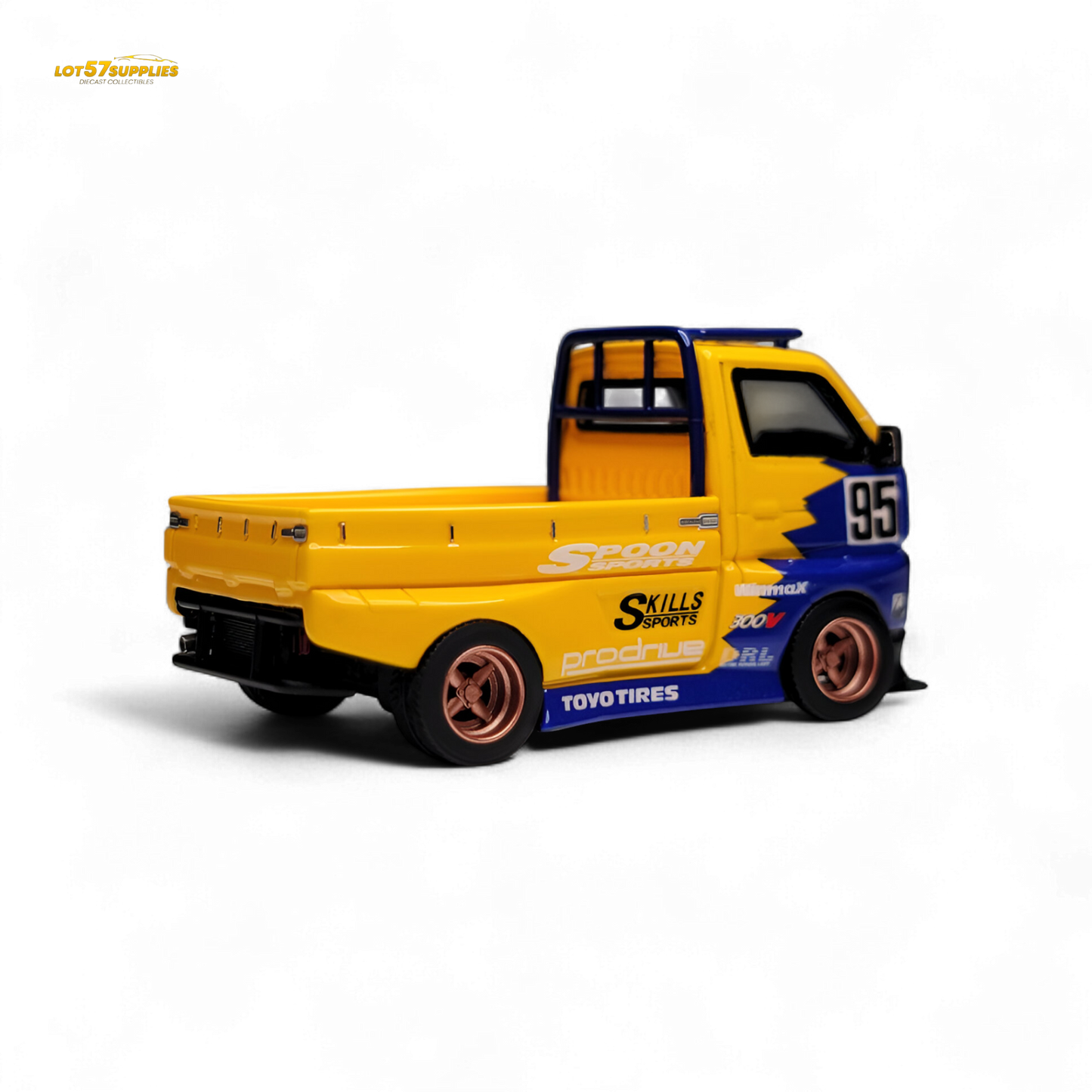 1:64 scale Suzuki Carry D12 widebody diecast model by Lot57Supplies, detailed view of the miniature truck with widebody design.