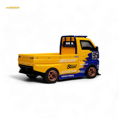 1:64 scale Suzuki Carry D12 widebody diecast model by Lot57Supplies, detailed view of the miniature truck with widebody design.