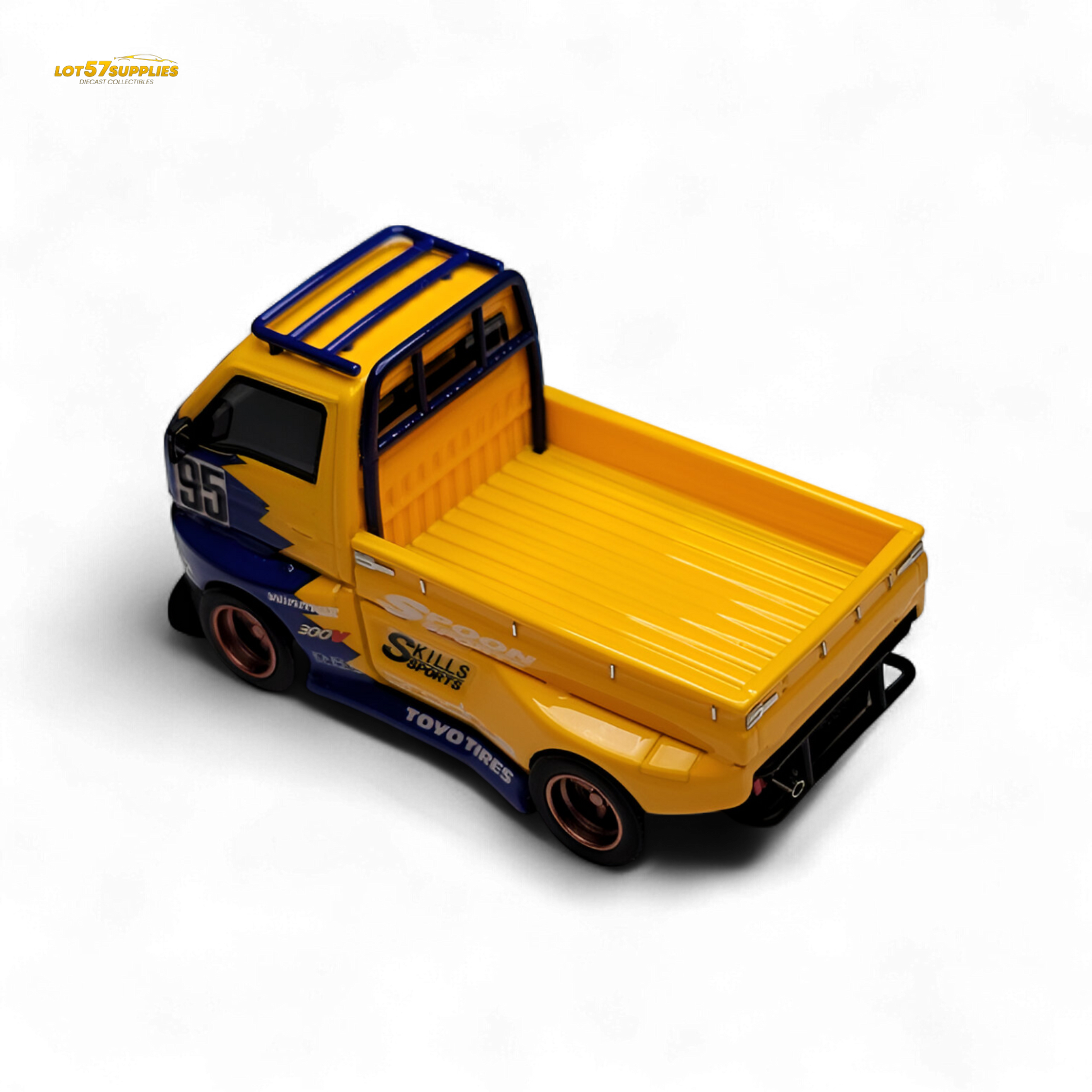 Suzuki Carry D12 Widebody diecast model in 1:64 scale, detailed yellow toy vehicle from Lot57Supplies Diecast Shop.