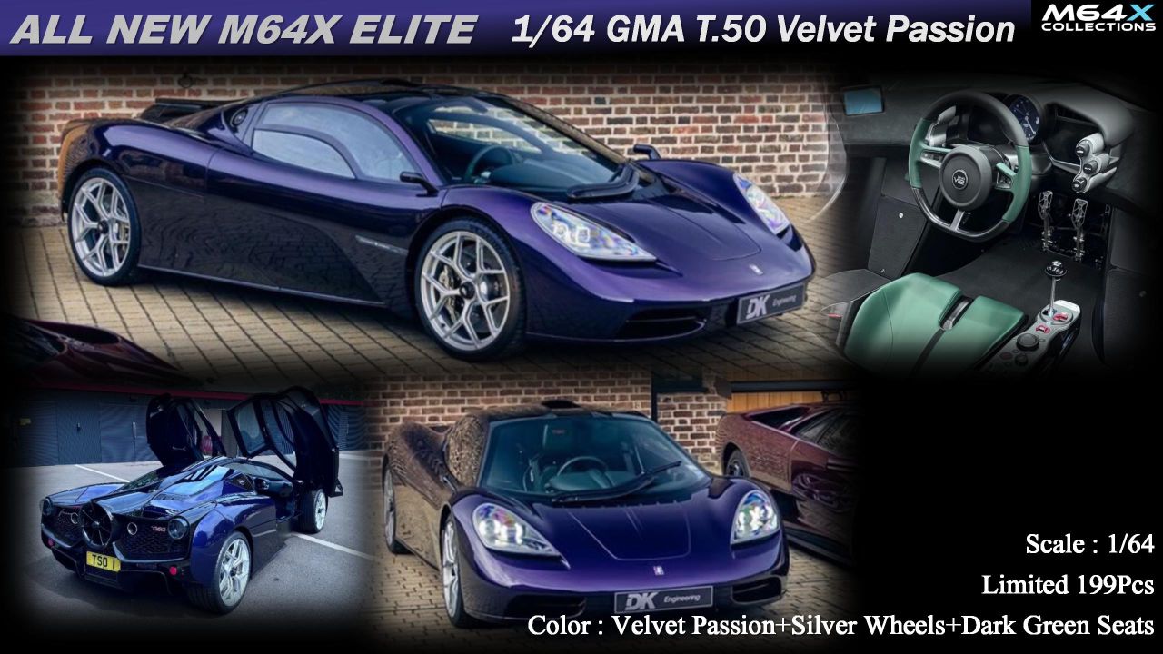 Pre-order M64X GMA T.50 Velvet Passion diecast model in 1:64 scale by Lot57Supplies Diecast Shop, showcasing detailed exterior.