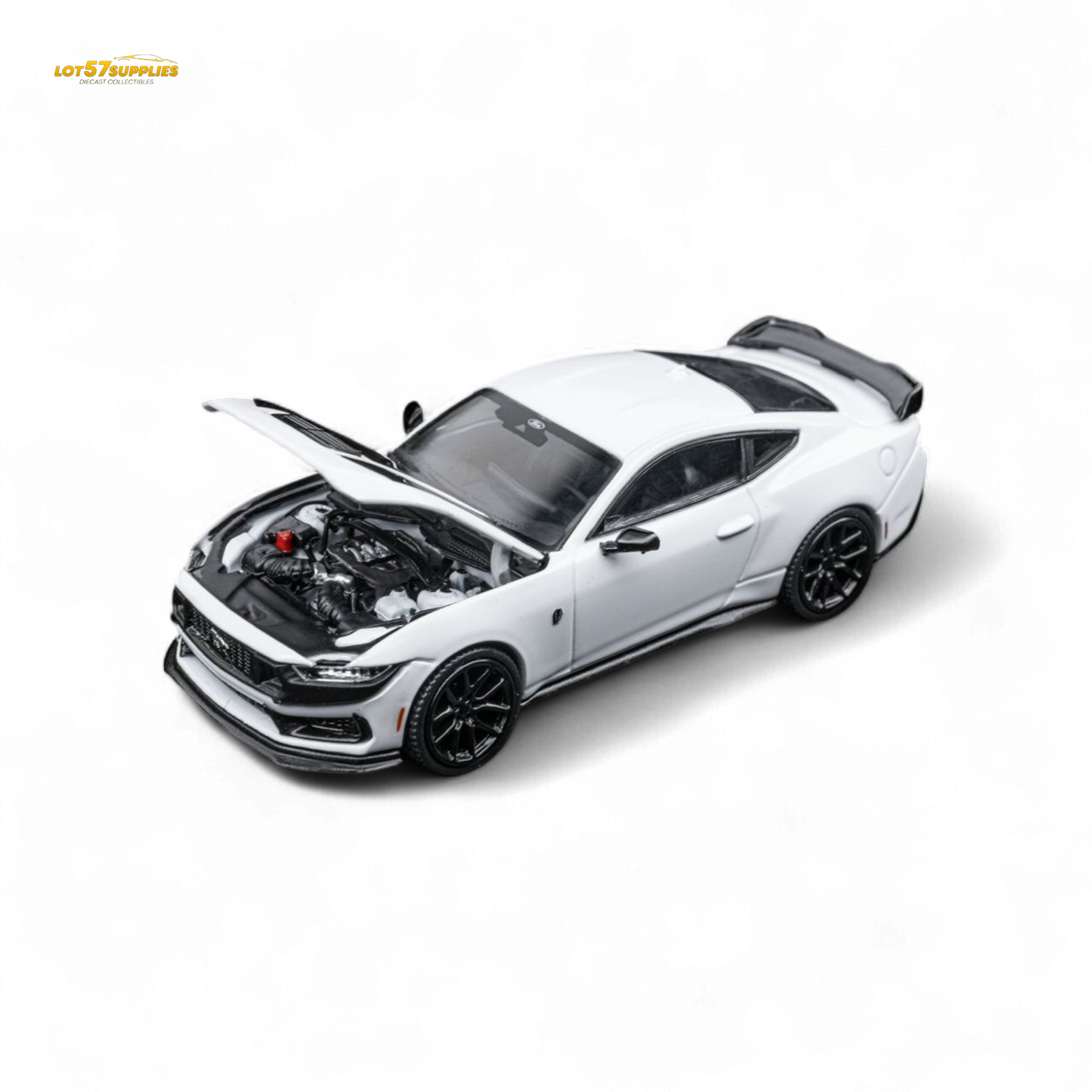 DCM Mustang Dark Horse - Crystal White - Black Wheels 1:64 - Evergreen Kings