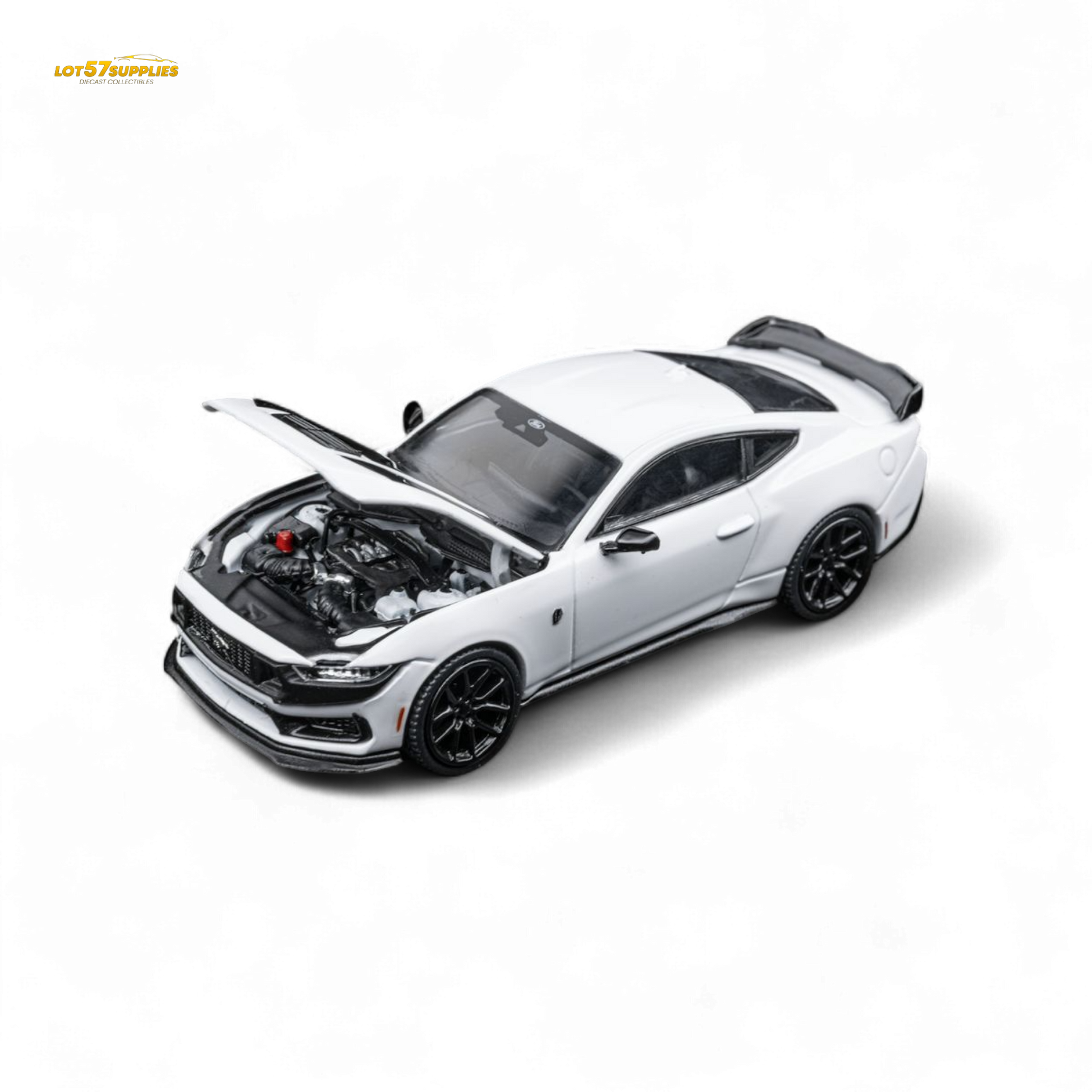 DCM Mustang Dark Horse - Crystal White - Black Wheels 1:64 - Evergreen Kings