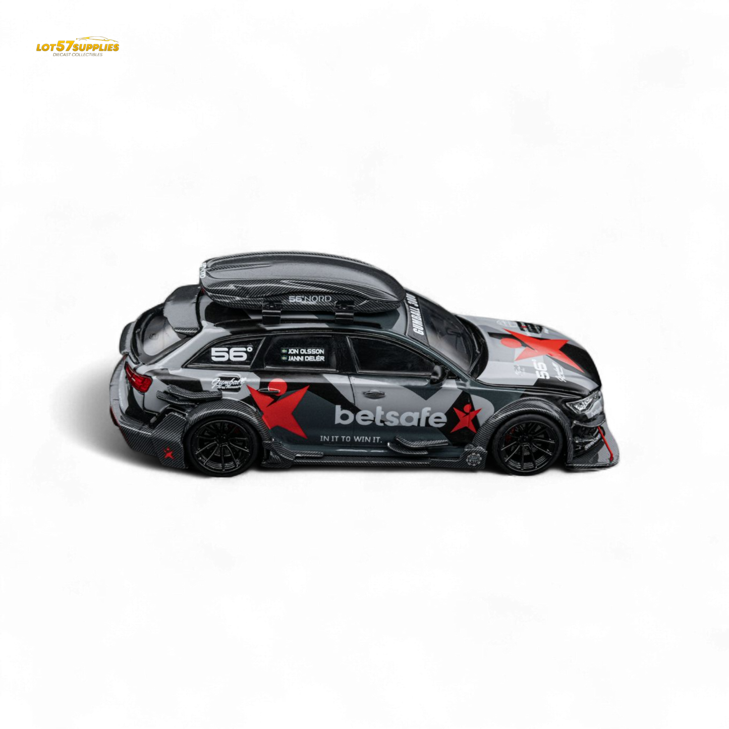 Detailed image of Lot57Supplies Diecast Shop's 1:64 scale DCM Audi RS6 C7 DTM Betsafe Gumball 3000 model vehicle.