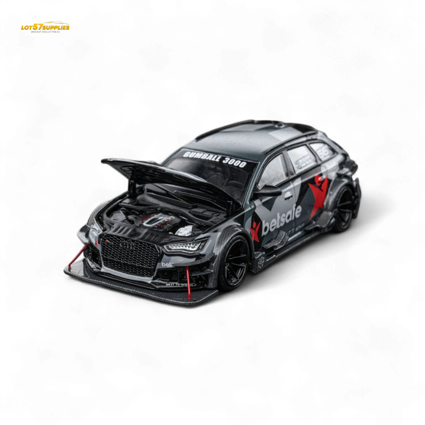 Diecast model of Audi RS6 C7 DTM Betsafe Gumball 3000 in 1:64 scale from Lot57Supplies Diecast Shop, detailed miniature car image