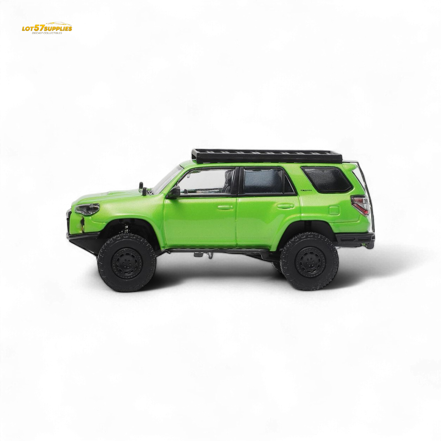 Green Toyota 4Runner diecast model in 1:64 scale by Lot57Supplies Diecast Shop, detailed collectible toy car.