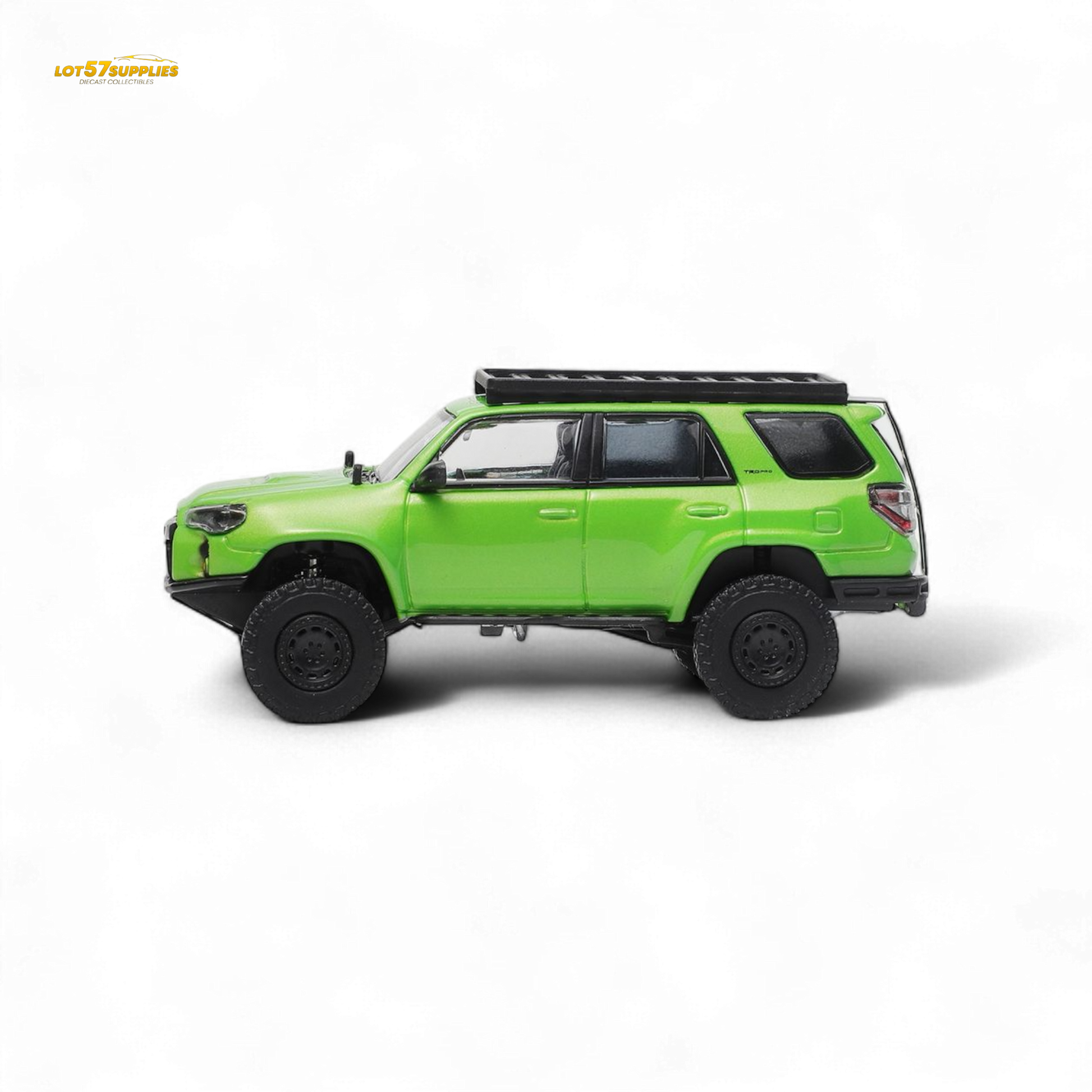 Green Toyota 4Runner diecast model in 1:64 scale by Lot57Supplies Diecast Shop, detailed collectible toy car.