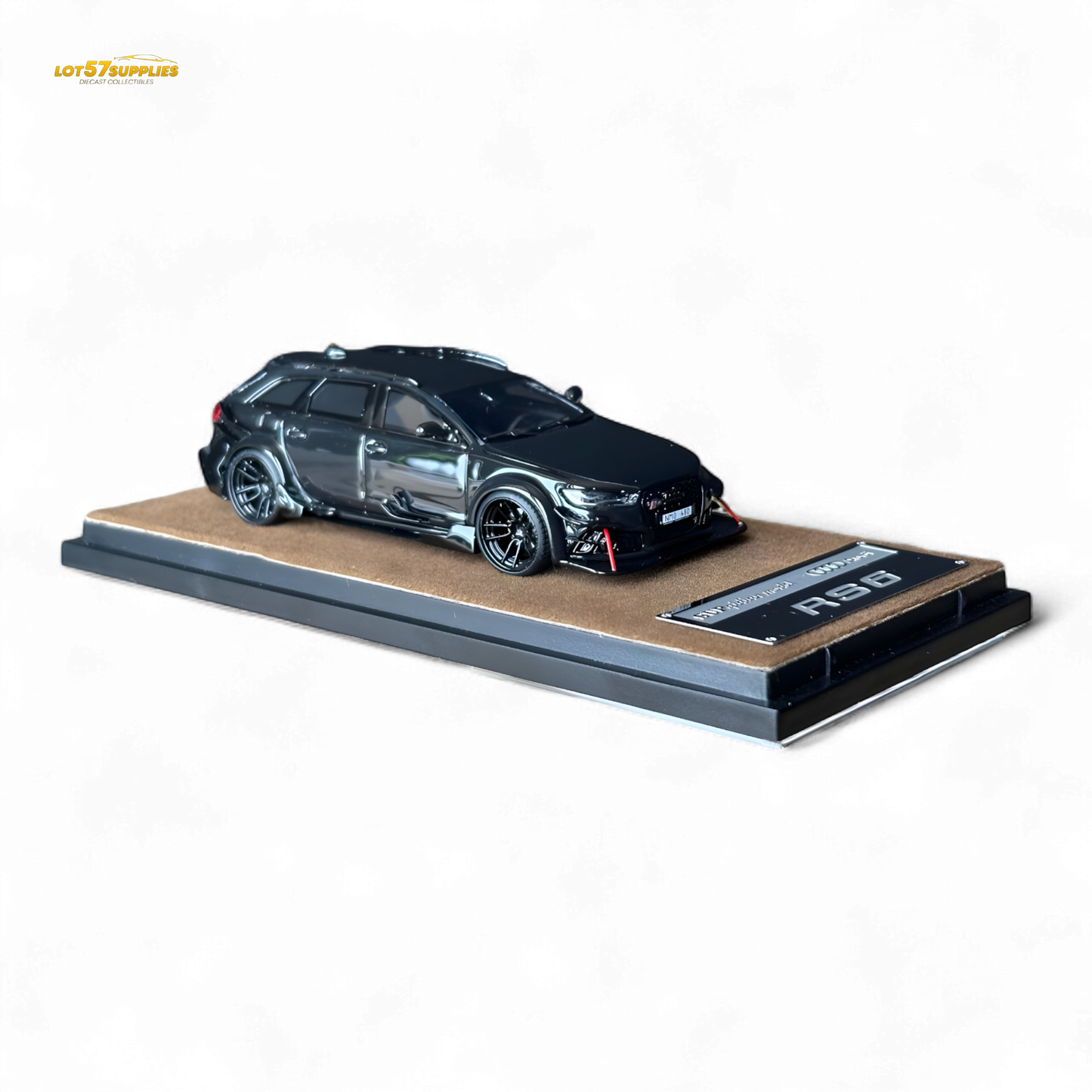 Black Qidian model Audi RS6 Avant (C7) wide-body diecast car, 1:64 scale, detailed miniature from Lot57Supplies Diecast Shop